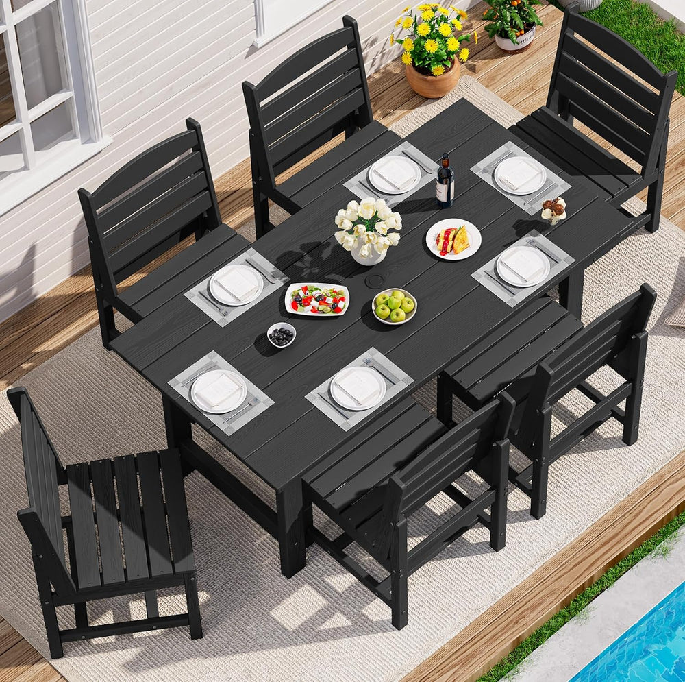 SERWALL Armless Outdoor Dining Set, Patio Dining Set for 6, Black