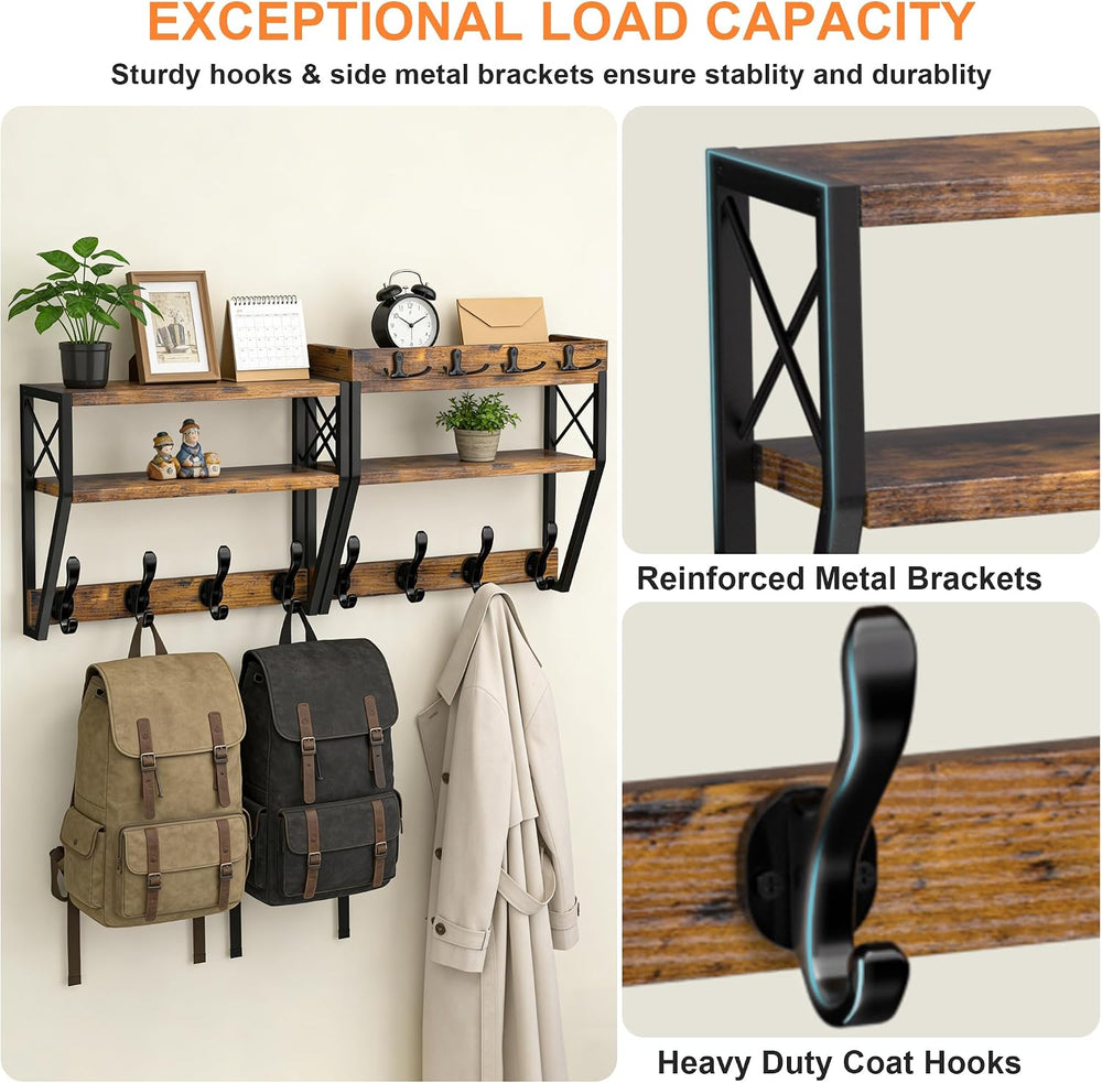 Upgraded 3-Tier Large Coat Rack Wall Mount with Shelf