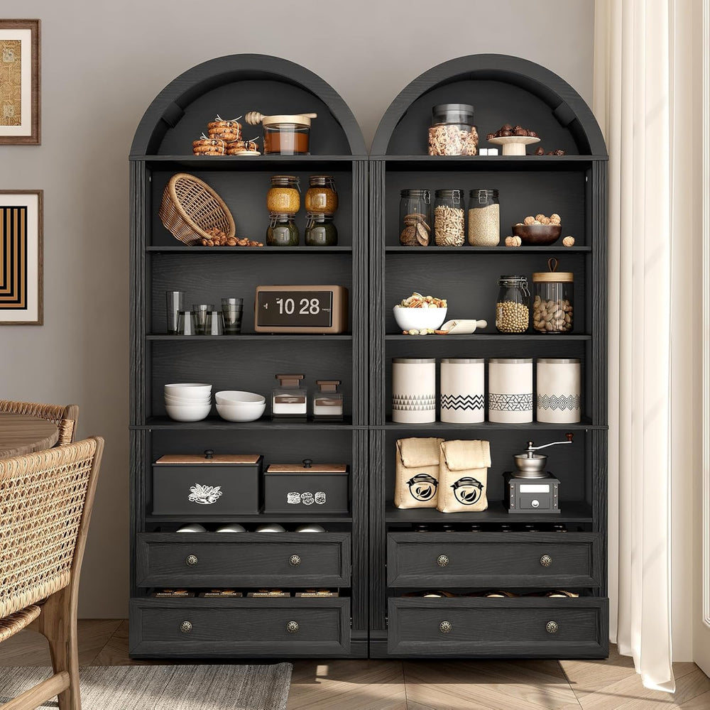 RALGEND Farmhouse Arched Bookshelf, 7 Tiers Arch Bookcase with 2 Drawers