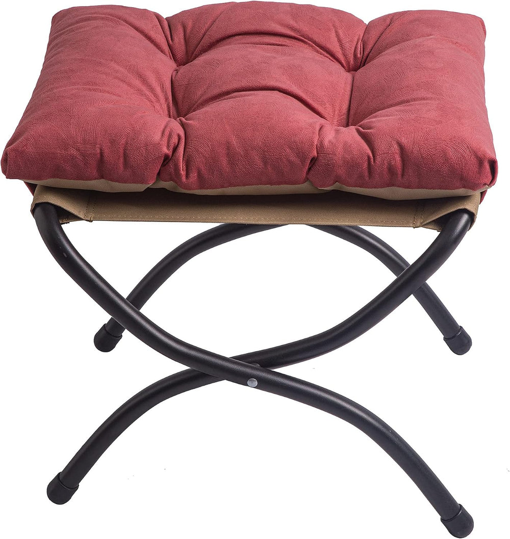 15" Upholstered Folding Foot Rest Stool with Foldable Metal Frame Pink Red