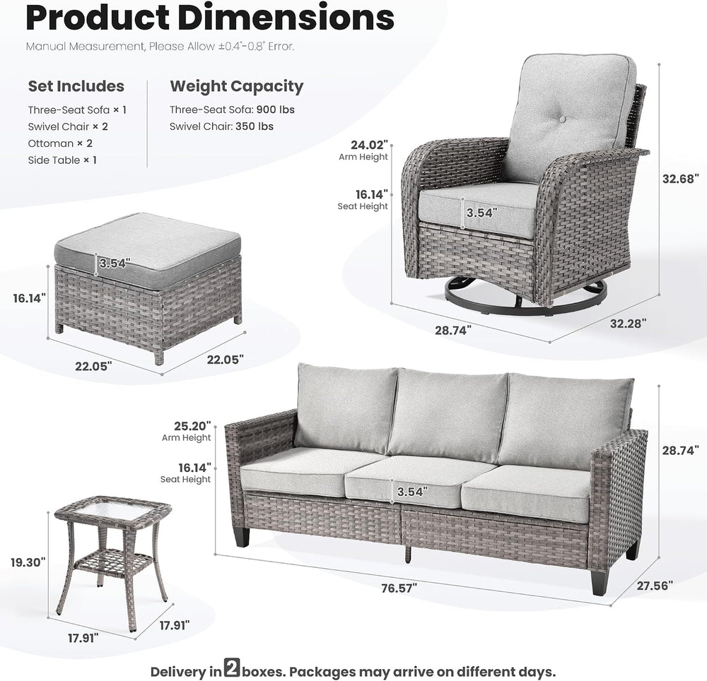 ovios 6 Pieces Patio Furniture Set, Outdoor Wicker Sofa Couch with Swivel Gli...