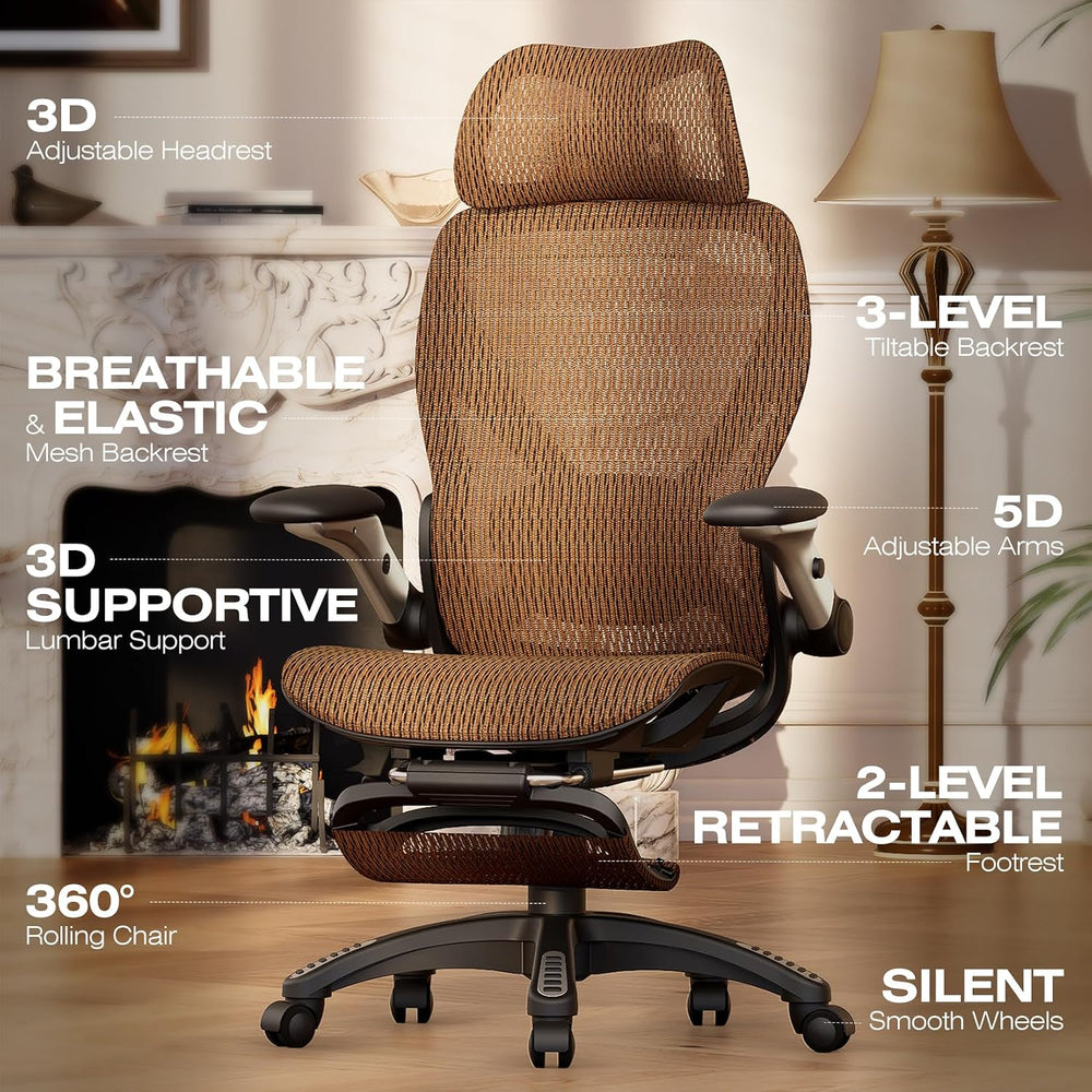 ELABEST X100 Ergonomic Mesh Office Chair with Footrest, Big and Tall Home Des...
