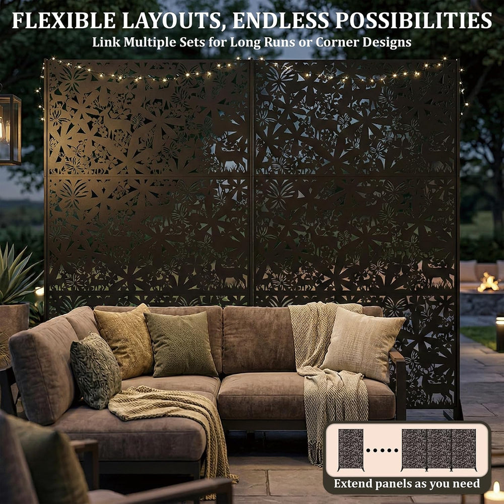 Metal Privacy Screen Outdoor 6FT – Freestanding Laser Cut Steel Garden Divide...