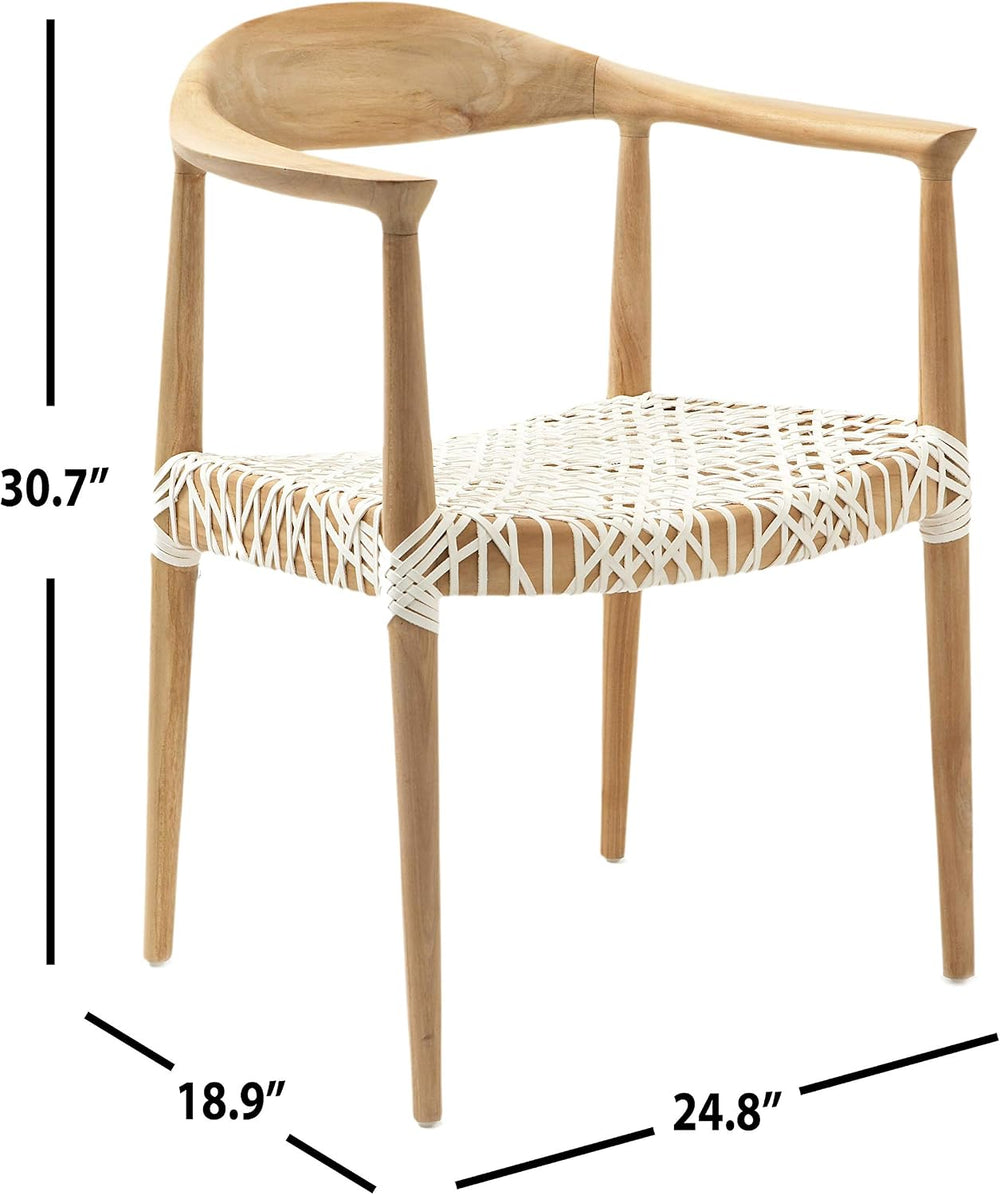 SAFAVIEH Home Collection – Wade Light Oak Teak Wood Arm Chair with Woven Leat...