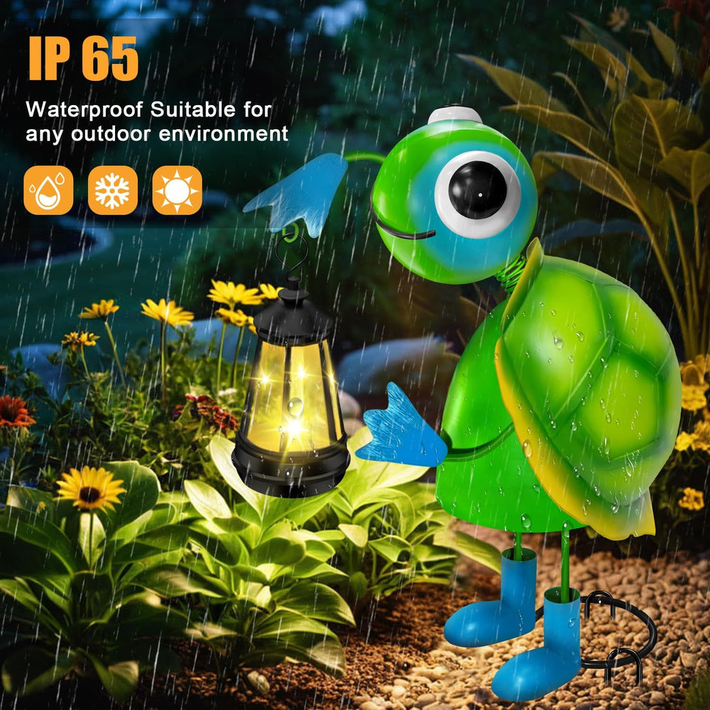 Solar Garden Lights 13.78in Metal Turtle Statue with Solar Lantern Lights