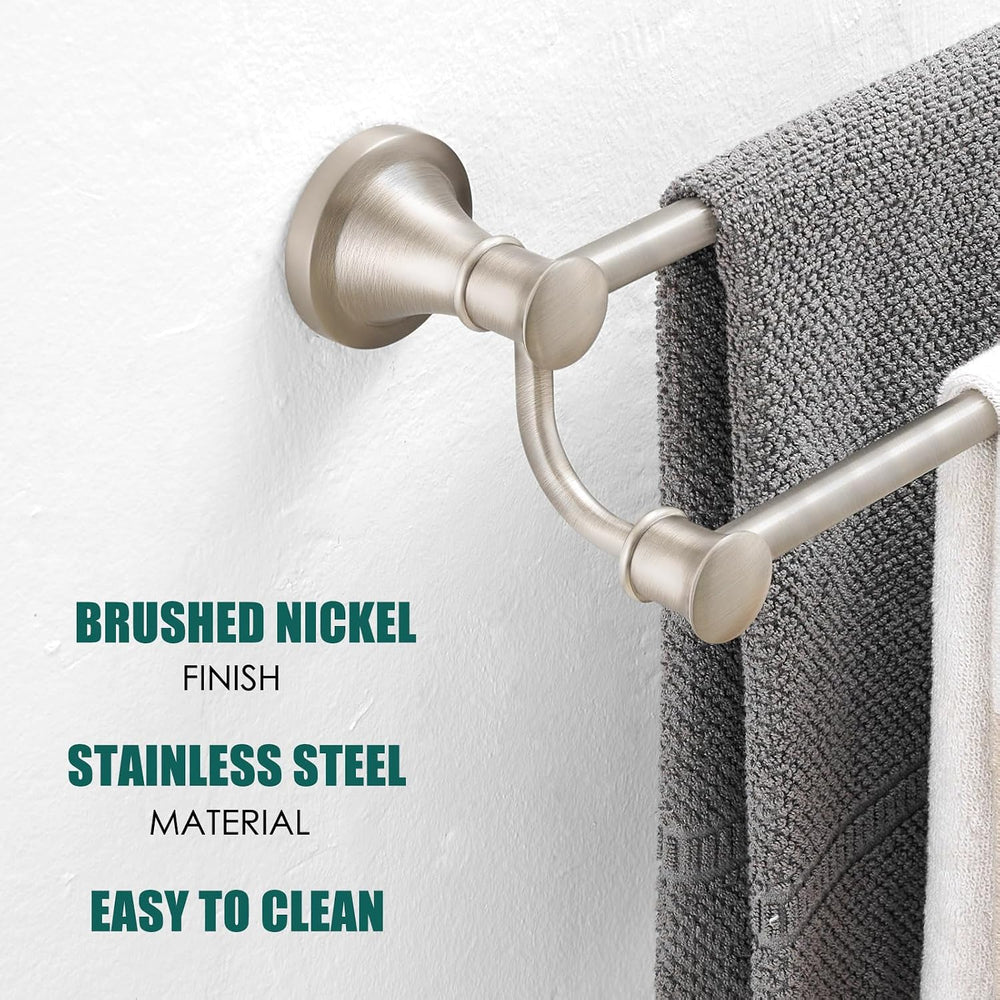 Hoimpro Double Towel Bar Towel Rack for Bathroom Wall Mount Brushed Nickel