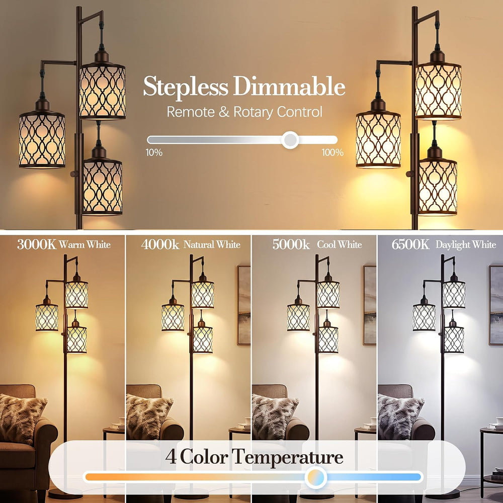 73" Dimmable Floor Lamp for Living Room, Standing lamps with Remote, Brown