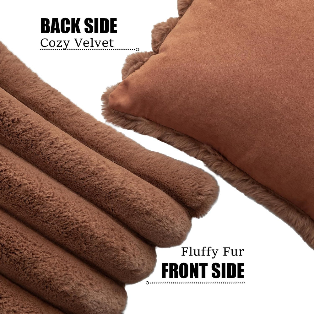 Neelvin Brown Faux Fur Cozy Soft Stripe Decorative Throw Pillow Covers 24x24 ...