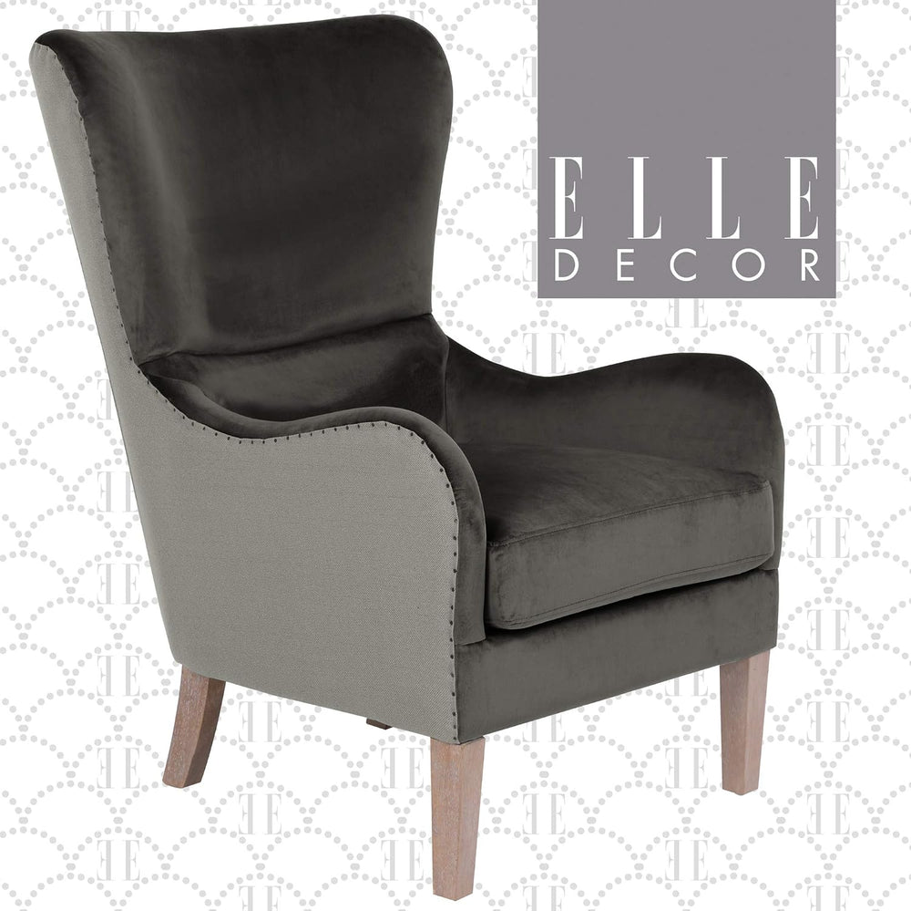 Elle Decor Modern Farmhouse Wingback Chair, Dark Gray/Gray