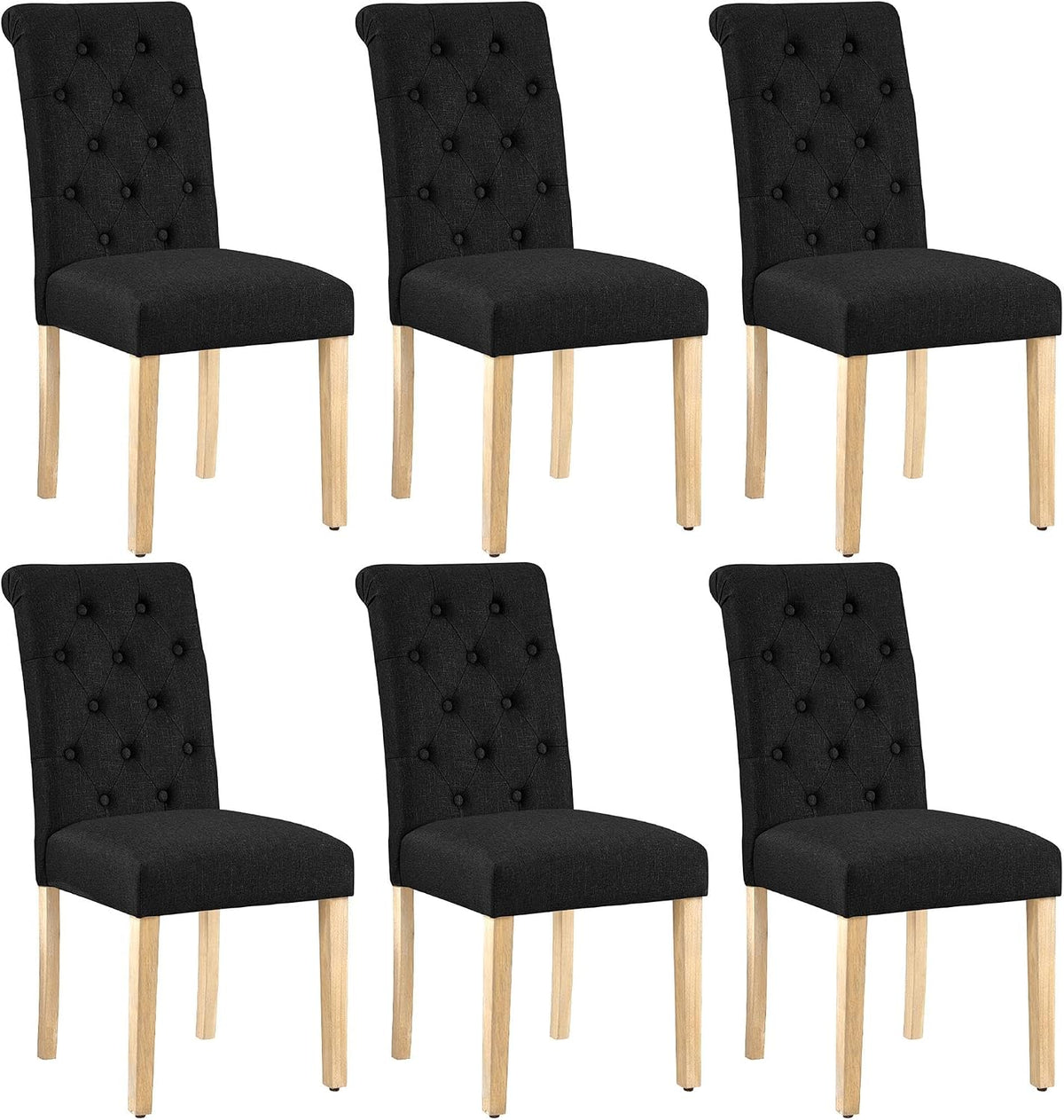Yaheetech Dining Chairs Set of 6 Modern Upholstered Parson Chairs Black