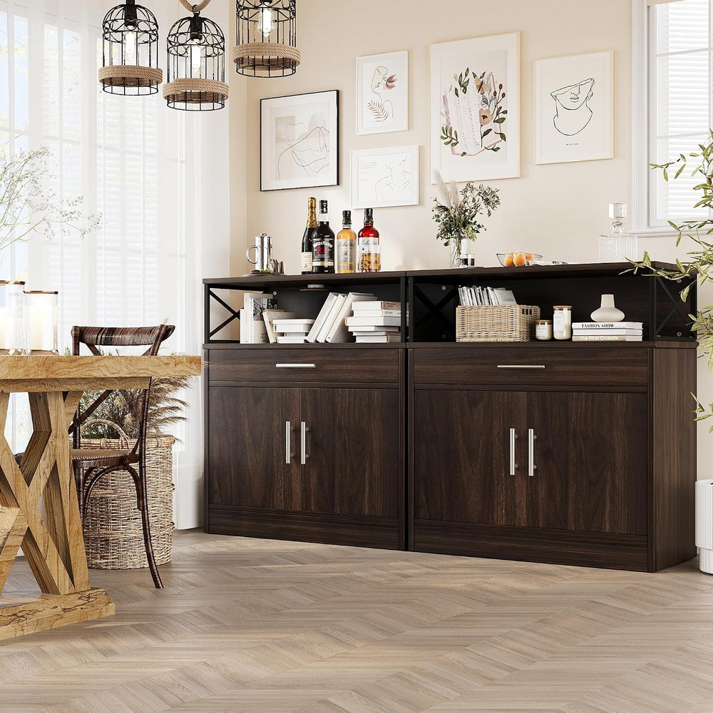 Vongrasig Coffee Bar Cabinet, Farmhouse Kitchen Storage Cabinet with Adjustab...
