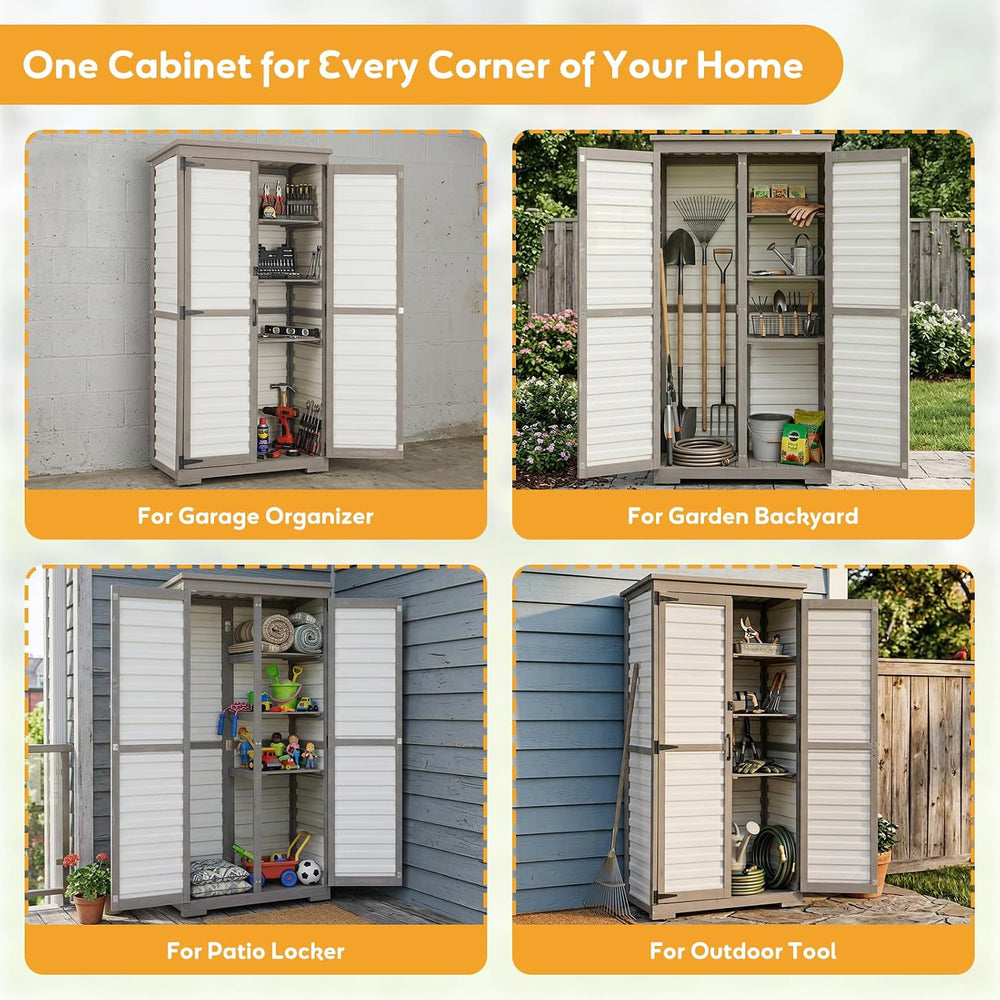 PetsCosset Outdoor Storage Cabinet with Shelves, Wood & Plastic Garden Sh...