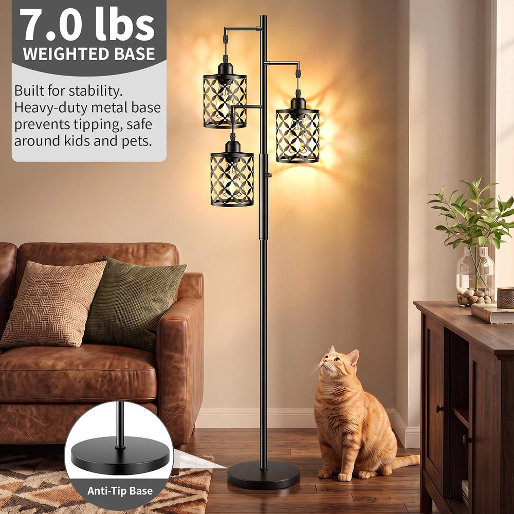 68" Industrial Tree Floor Lamp, Dimmable Farmhouse Tall Standing Lamp wi...