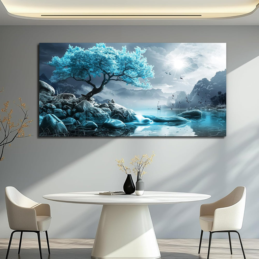 KELIYUAN Large Wall Art For Living Room Canvas Wall Decor Bedroom Blue Tree L...