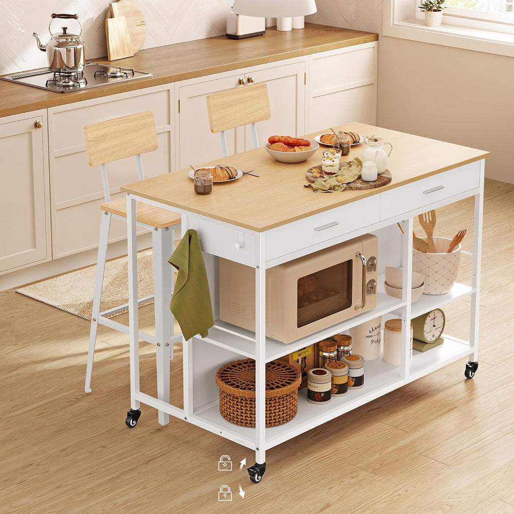 VASAGLE Kitchen Island Cart with Storage, 2 Drawers, Towel Rack