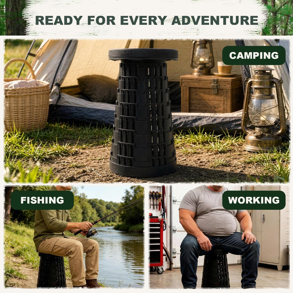 JAEMEYEM 2 PCS Upgraded Collapsible Stool Chair, Max 660lb Folding Stool, Lightweight, Sturdy, Adjustable, Portable, Foldable Seat Stools for Outdoor Camping Fishing Hiking BBQ