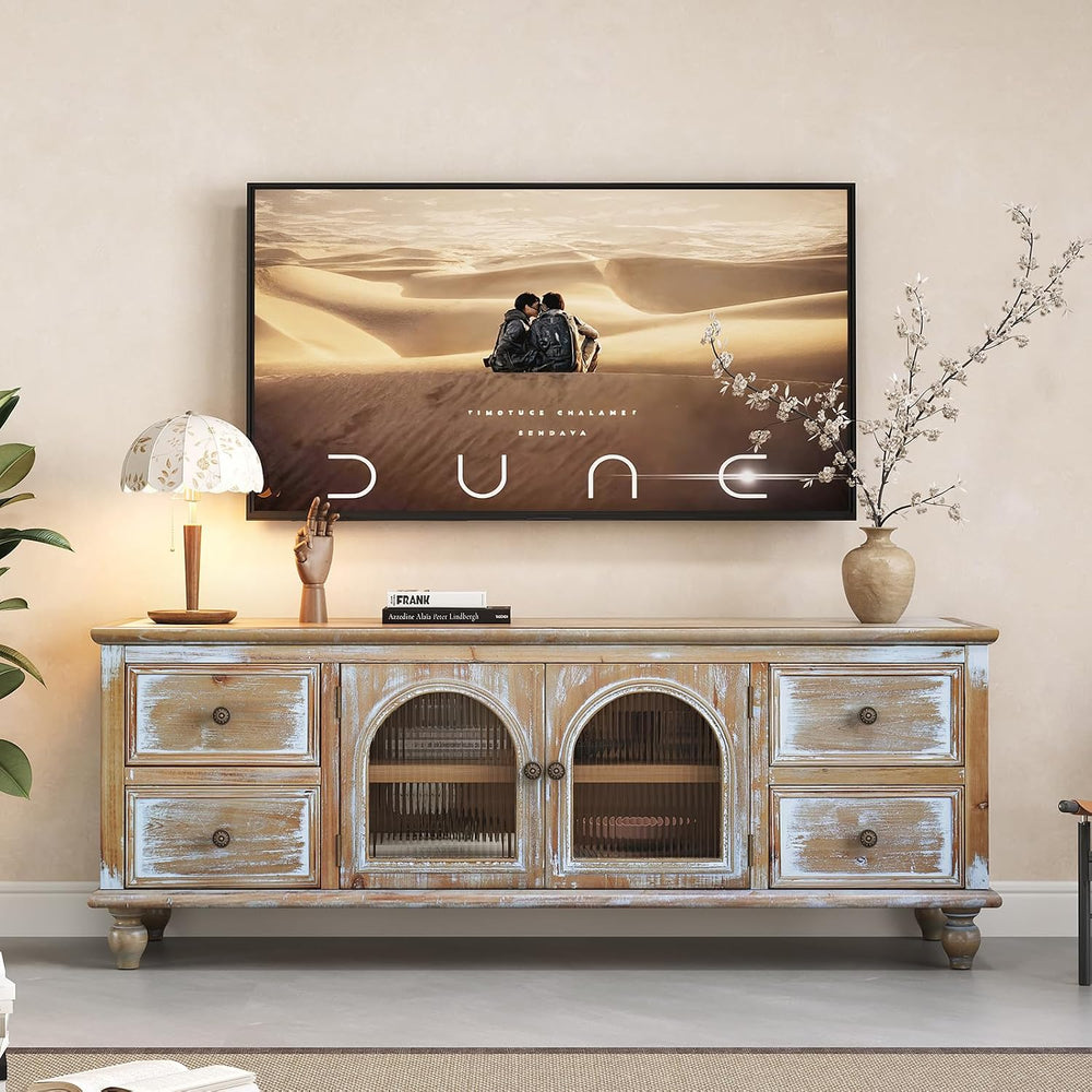 LKTART 60" Solid Wood TV Stand,Entertainment Center with Storage Drawers