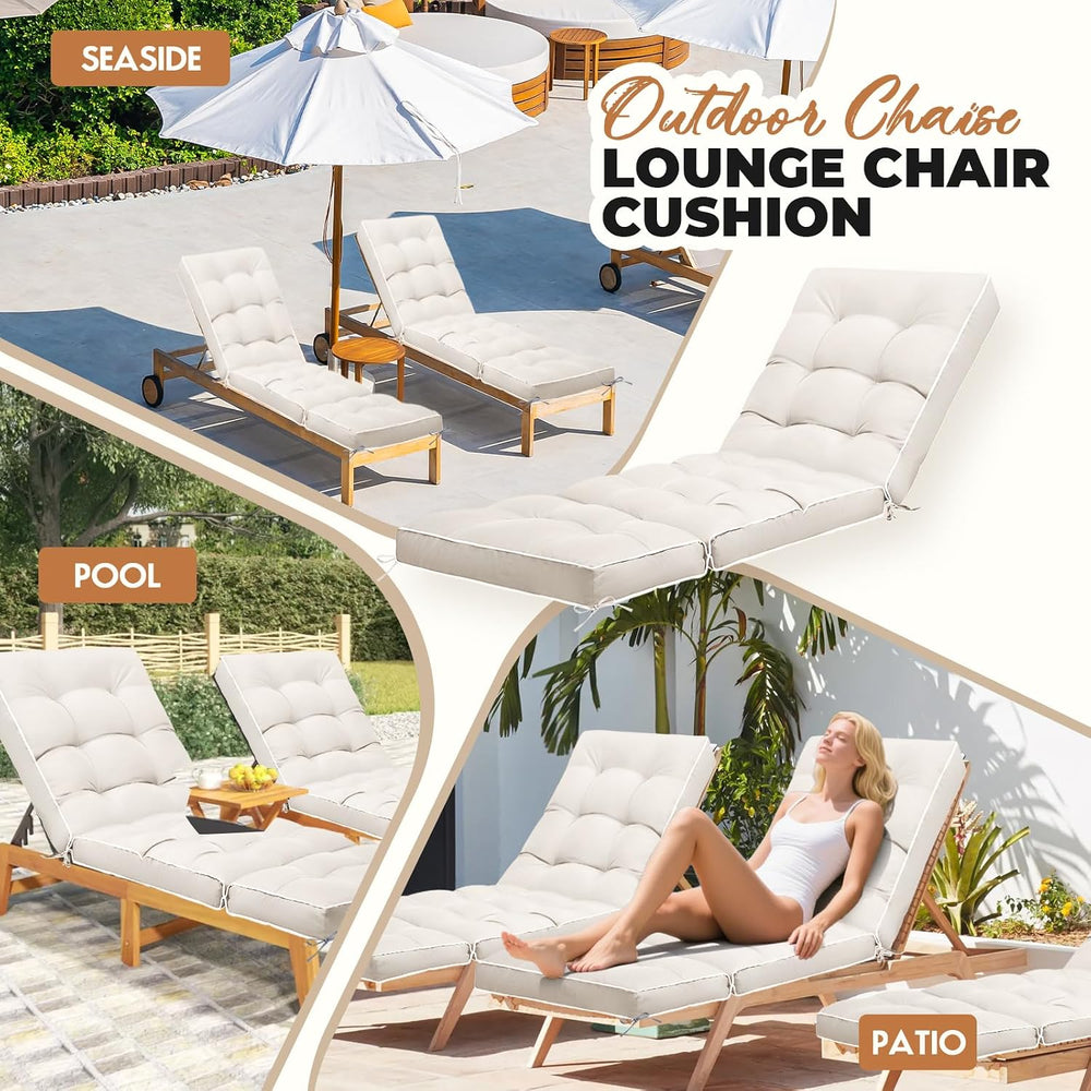 Outdoor Chaise Lounge Chair Cushion, Waterproof Non-Slip Patio Chaise Lounge ...