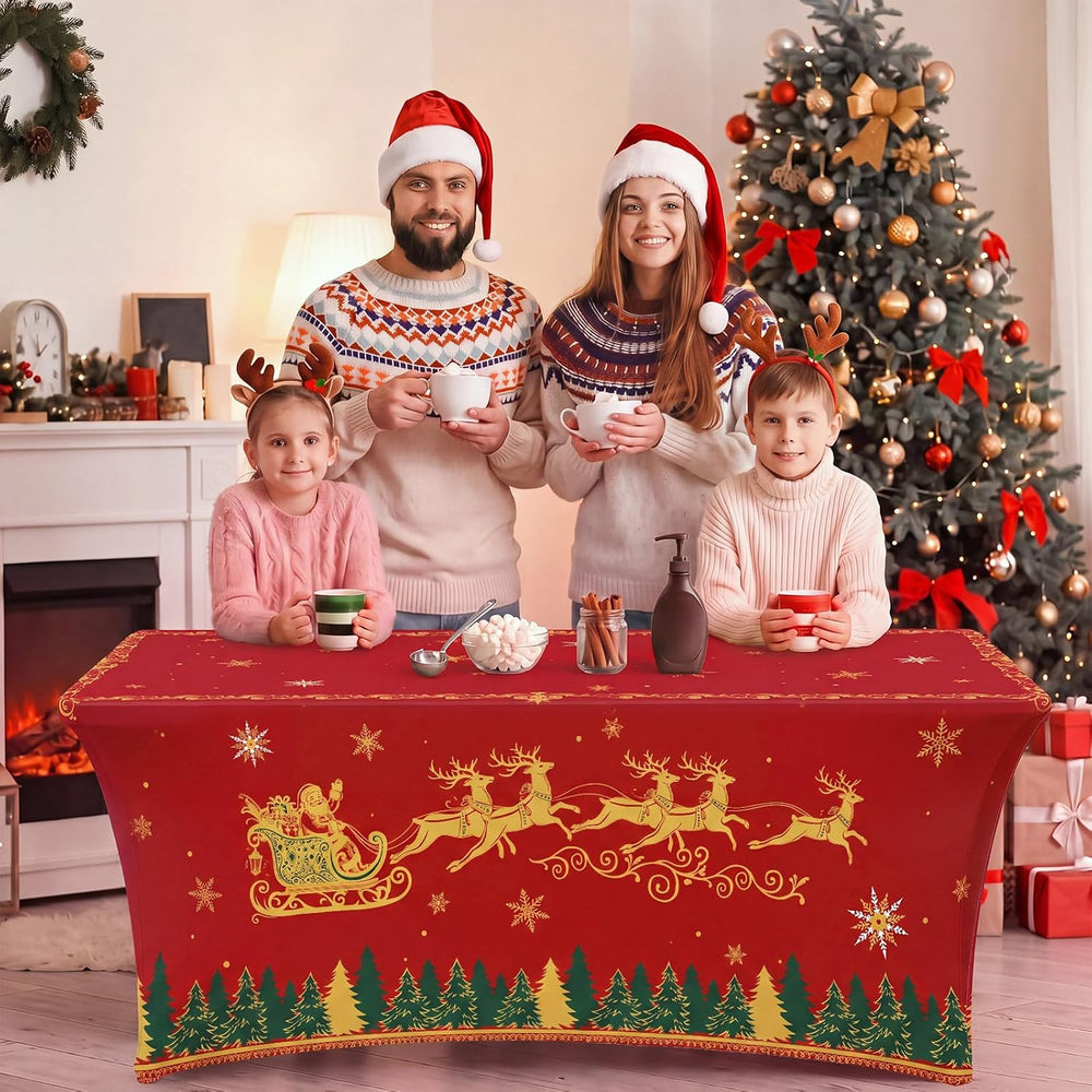 Haull 2 Pcs Santa's Sleigh Spandex Tablecloth 6ft Stretch Christmas