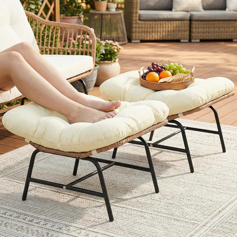 NICESOUL Indoor Outdoor Ottoman Set of 2, Large Wide Double Patio Footstool, ...