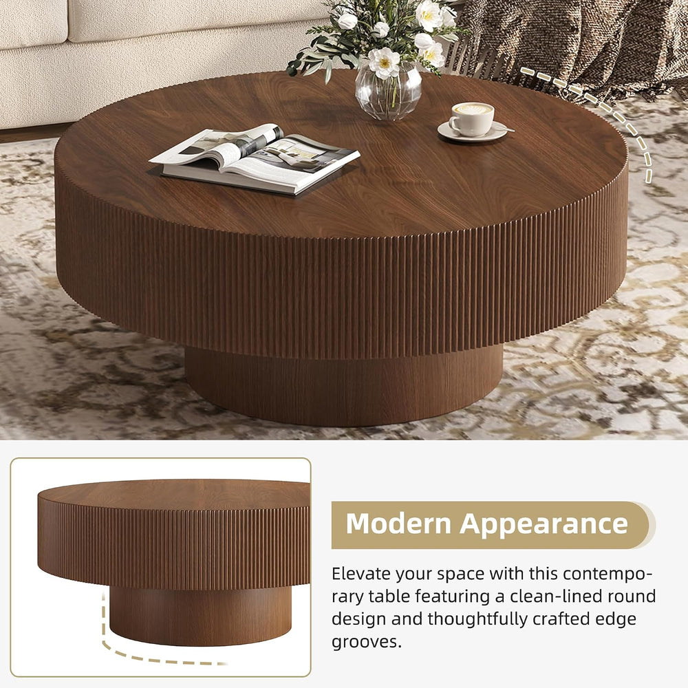 Merax Modern Round Coffee Table with Sturdy Base, Walnut