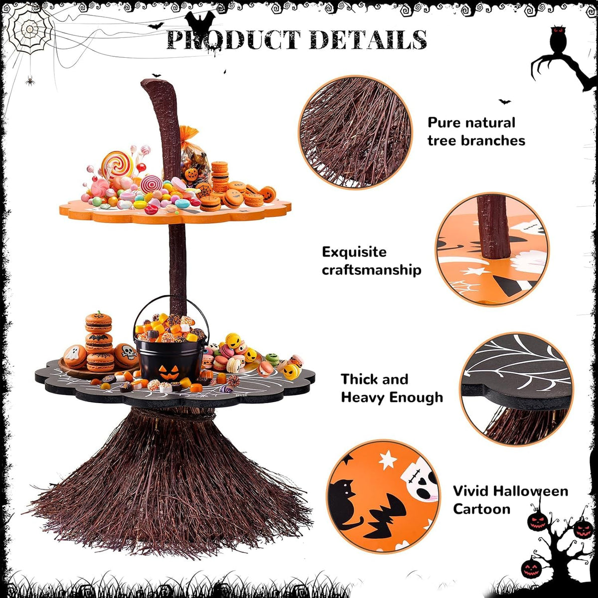 antiai 2 Tier Halloween Cupcake Stand Wooden Cake Desert Stand Party Supplies Food Tray.Decorations Ghost Cupcake Holder for Halloween Party Display. Serving Dishes
