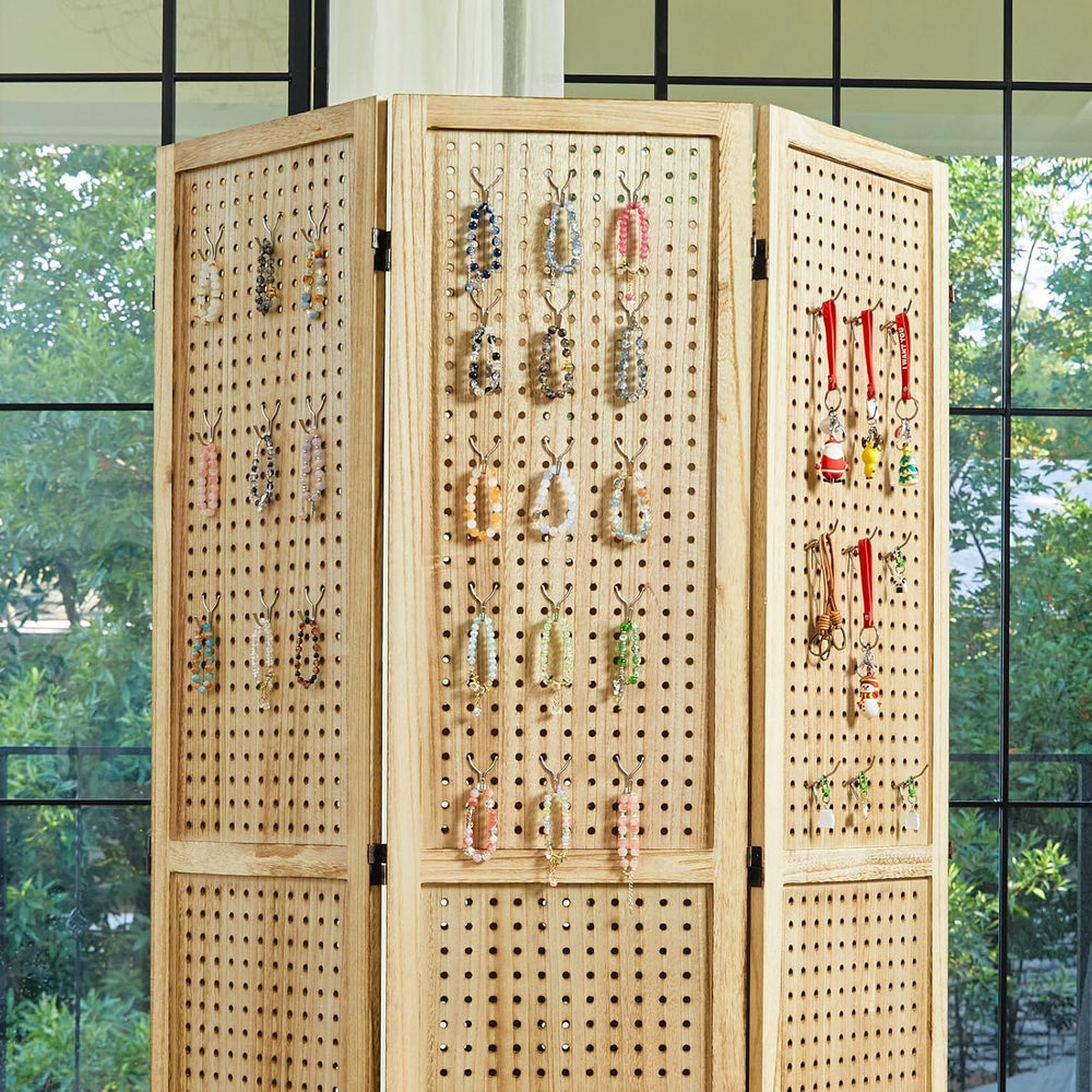 Pegboard Display, 5.6Ft Portable Freestanding Wall Organizer Wooden Room Divi...