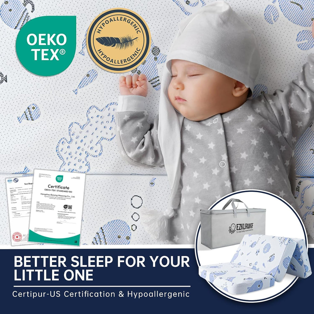 Trifold Pack and Play Mattress,Dual Sided Soft&Firm Memory Foam