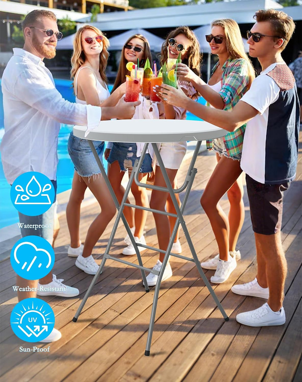 32" Round Folding Table, Plastic Bar Height Tables for Parties, White