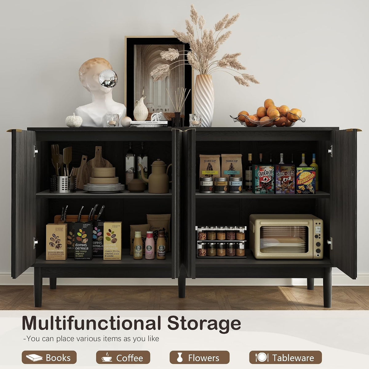 Otterease 55" Fluted Buffet Cabinet with Storage, Accent Cabinets, Black