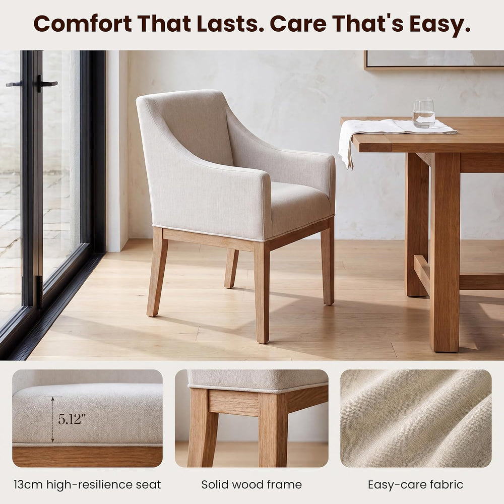 COLAMY Modern Upholstered Fabric Dining Armchair, Set of 2, Beige - Solid Rub...