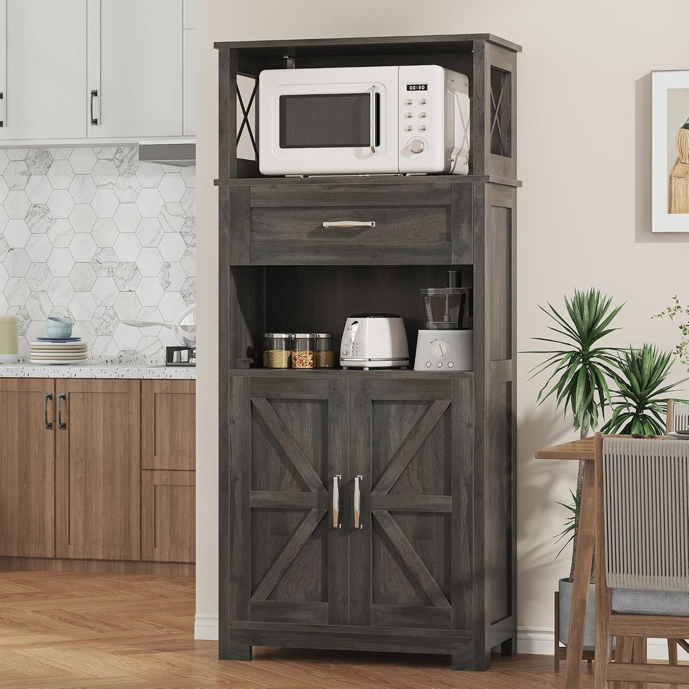 Saudism 55" Pantry Storage Cabinet with Drawers and Barn Doors