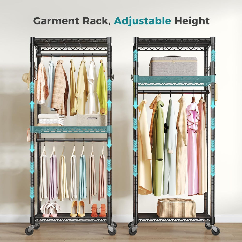 OLIXIS Rolling Clothes Rack, Heavy Duty Garment Rack, 23 IN, Metal, Black