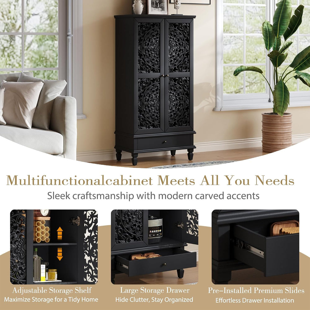 Accent Cabinet with Doors and Storage for Living Room, 55" Tall Hollow-C...