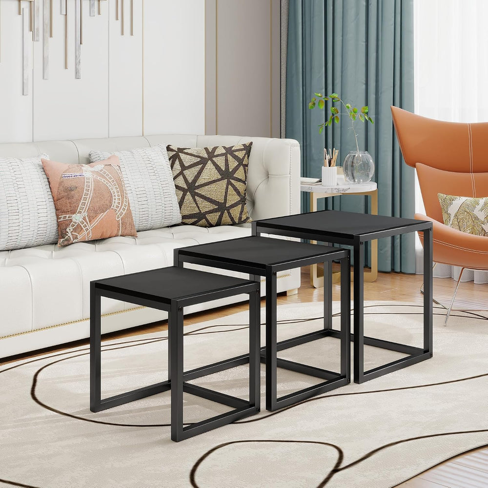 Nesting Coffee Table Set of 3, Stacking Metal Side Tables, Black