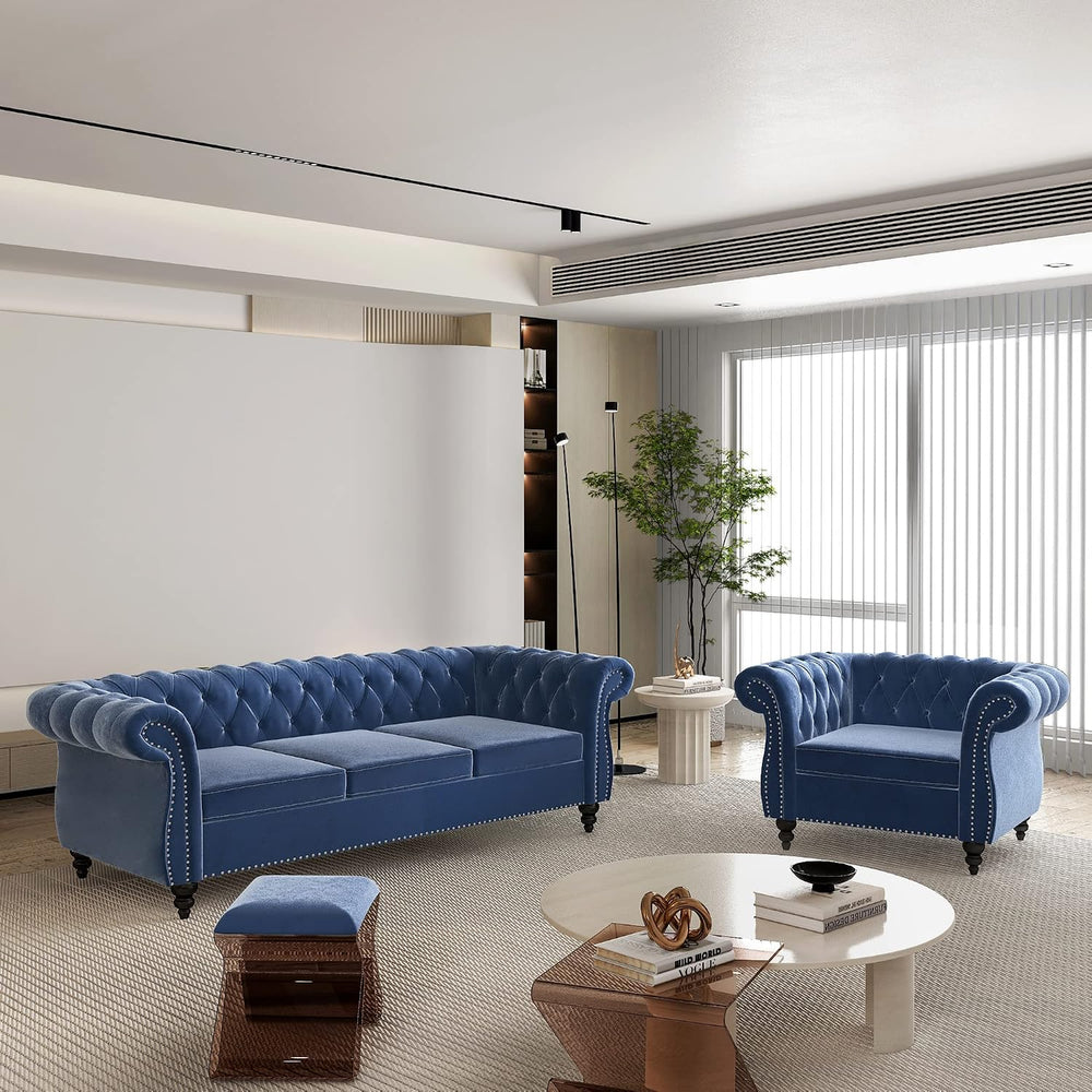 AVZEAR 2-Piece Living Room Sectional Sofa Set, Upholstered Sofa Blue Couch Mo...