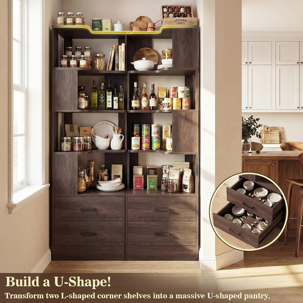 Armocity Corner Book Shelf with Drawers, Small Corner Shelf with Drawers