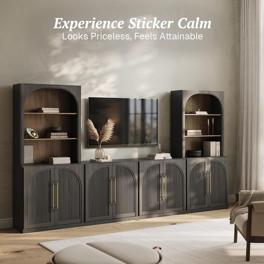 BELLEZE Jagger 130" Wall Unit 6-Piece Modular TV Stand - Ebony