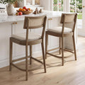 Rattan Counter Height Bar Stools Set of 2, 26" Wooden Bar Stools