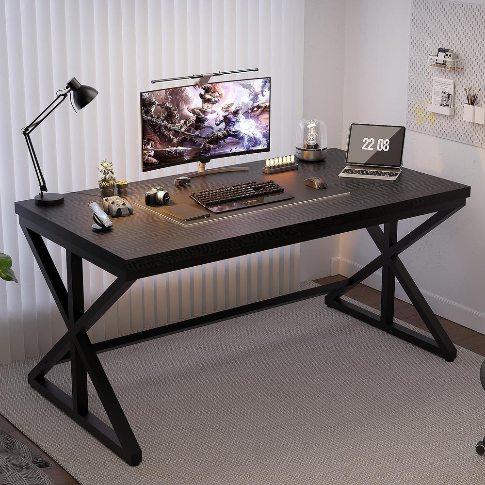 IBF Black Office Desk, Modern Wooden Metal Computer Desk in Office 47 Inch