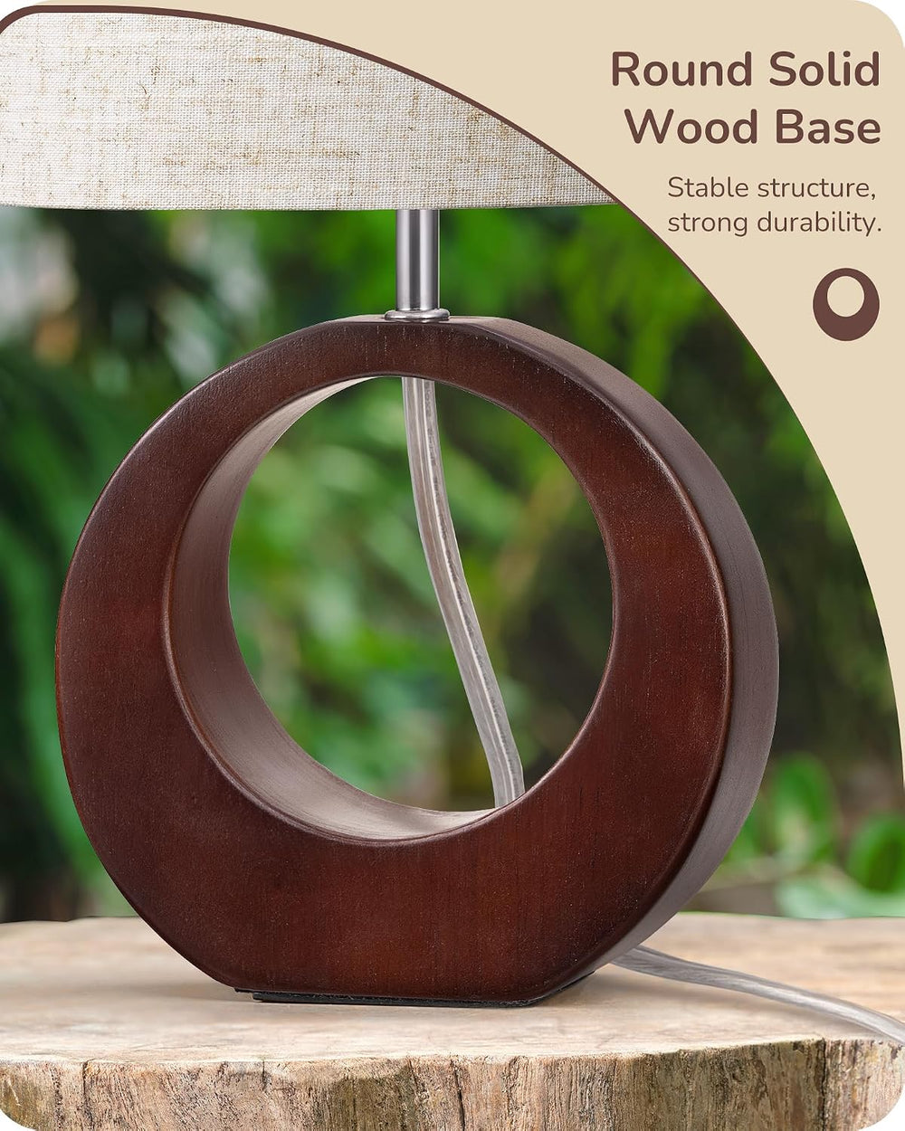 EDISHINE 13.4" Small Wood Table Lamp, ON-Off Switch, E26 Base, Bedroom