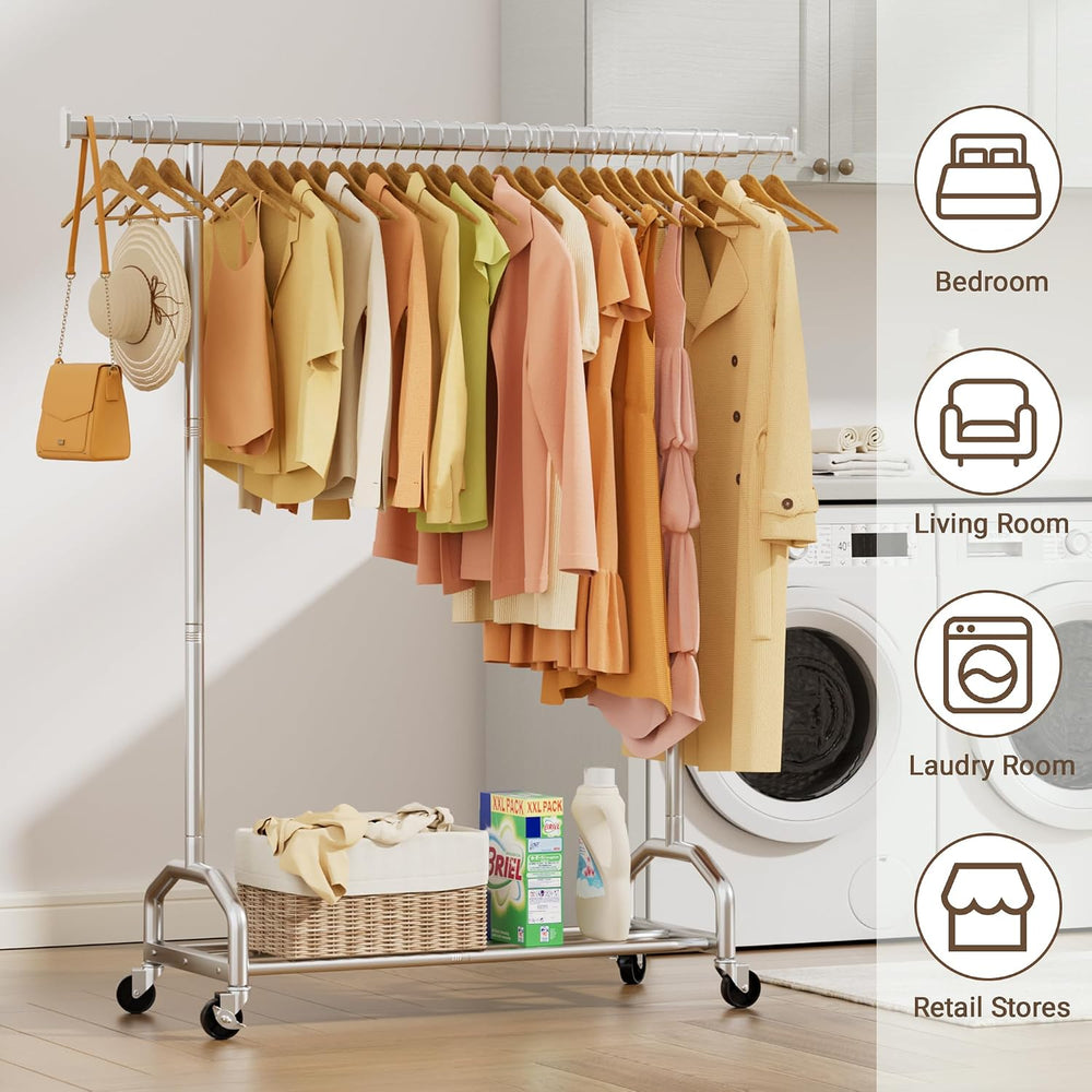 65" Metal Clothes Rack, Heavy Duty Rolling Clothing Rack 380LBS