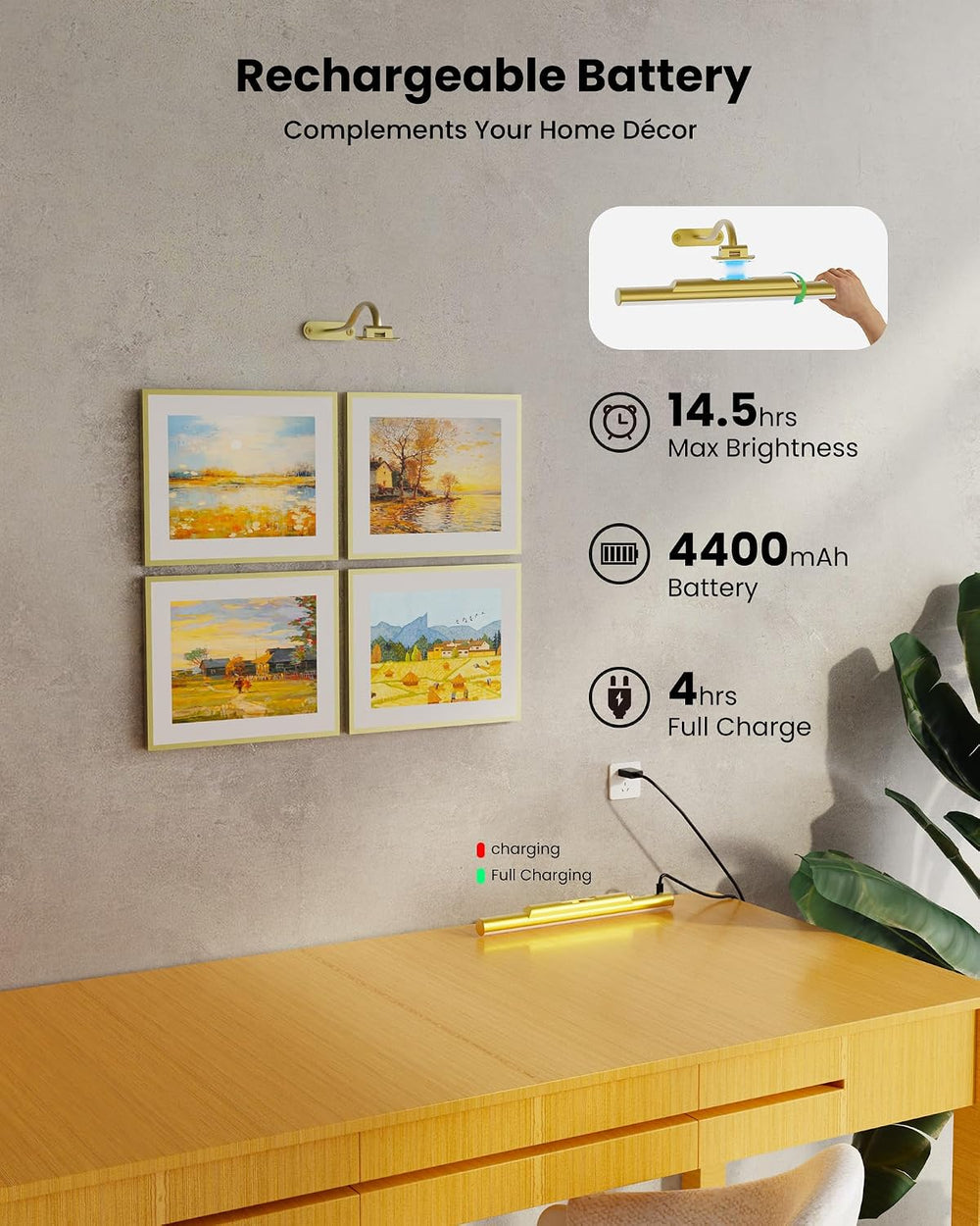 3Pack Picture Lights for Gallery Wall Art, Gold 13in