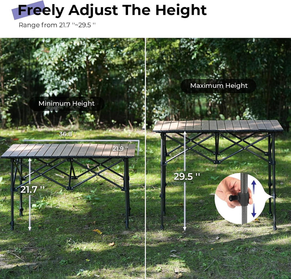 Byliable Camping Table Folding Portable Camp Aluminum Table, Wood Grain