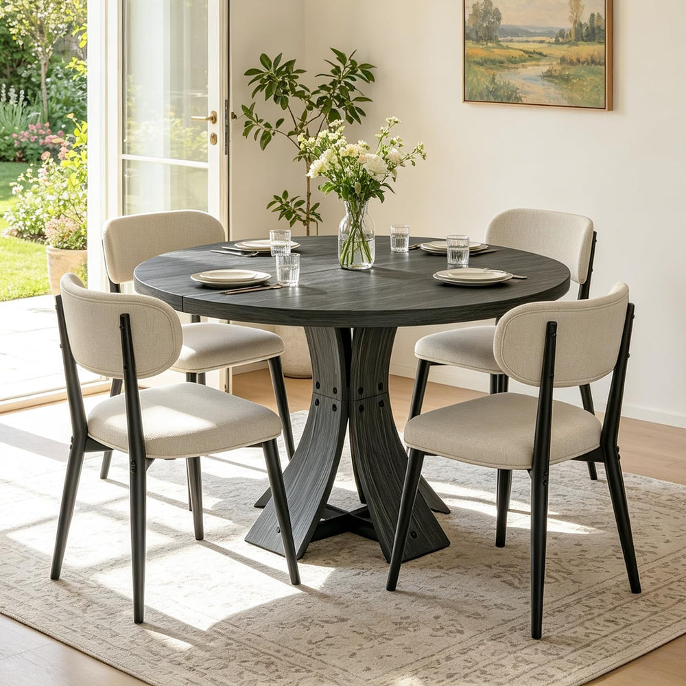 43.3" Round Dining Table Set for 4 with Curved Solid Wood Frame