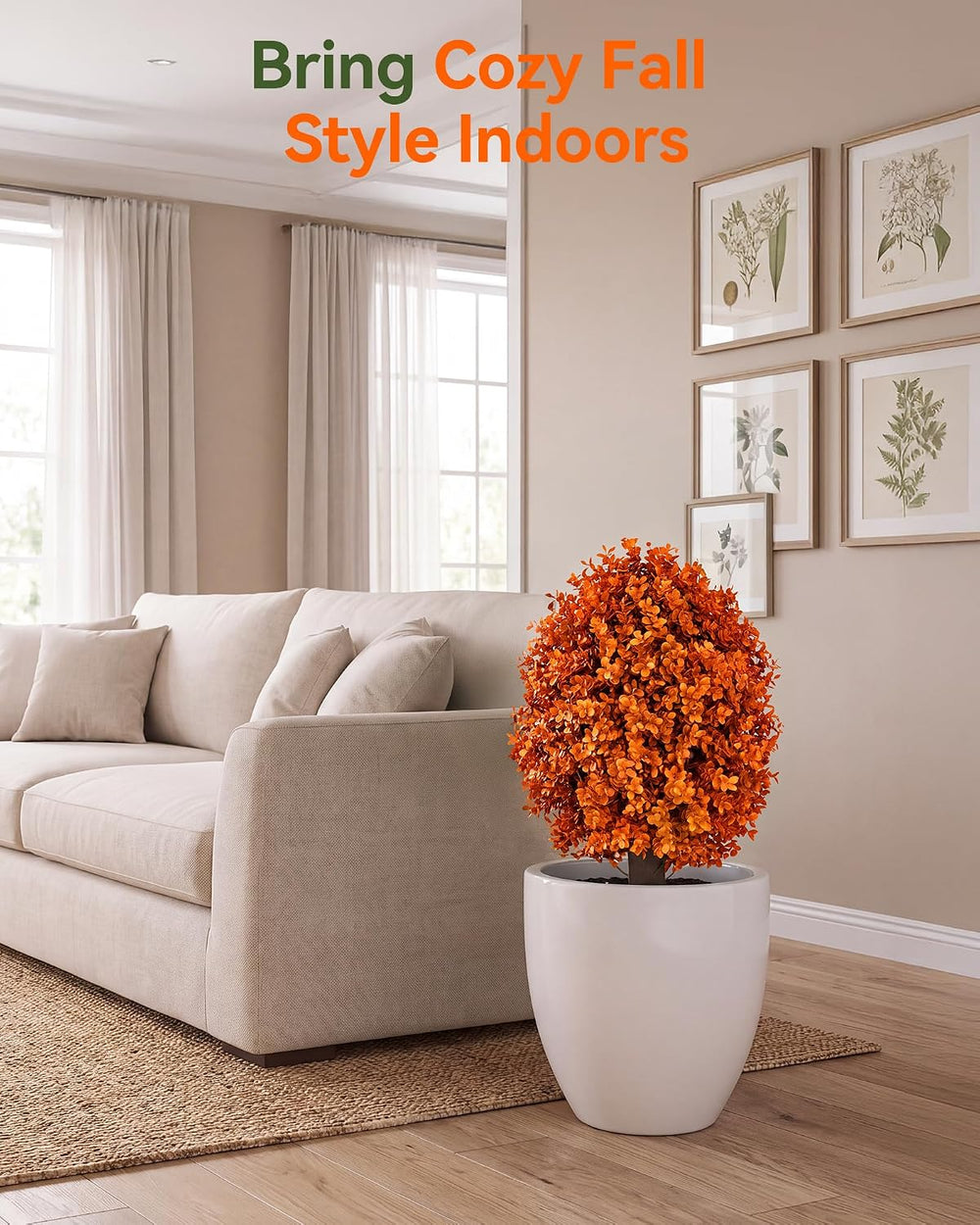 27“ Fall Artificial Boxwood Topiary Ball with Ground Spike, Fake Plants