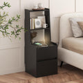 TERRUPEXSmart Nightstand with Wireless Charger & Voice Control Night Light, Modern Bedside Table with USB Ports AC Outlet, 2-Tier Bookshelf Lockable Storage Cabinet, with 7 Colors LED (Black)