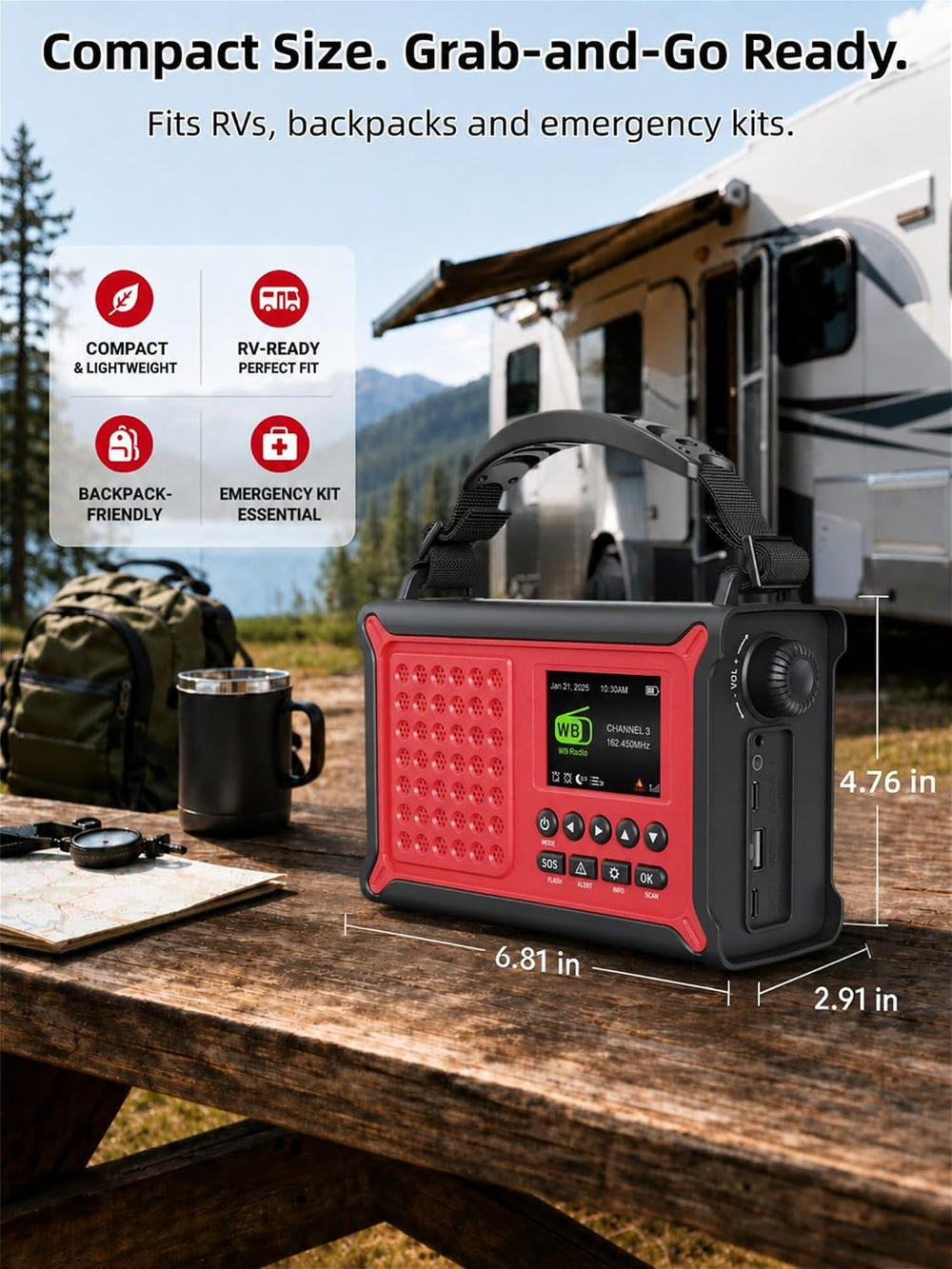 Mesqool S.A.M.E. NOAA Weather Alert Radio with Solar & Hand Crank Backup