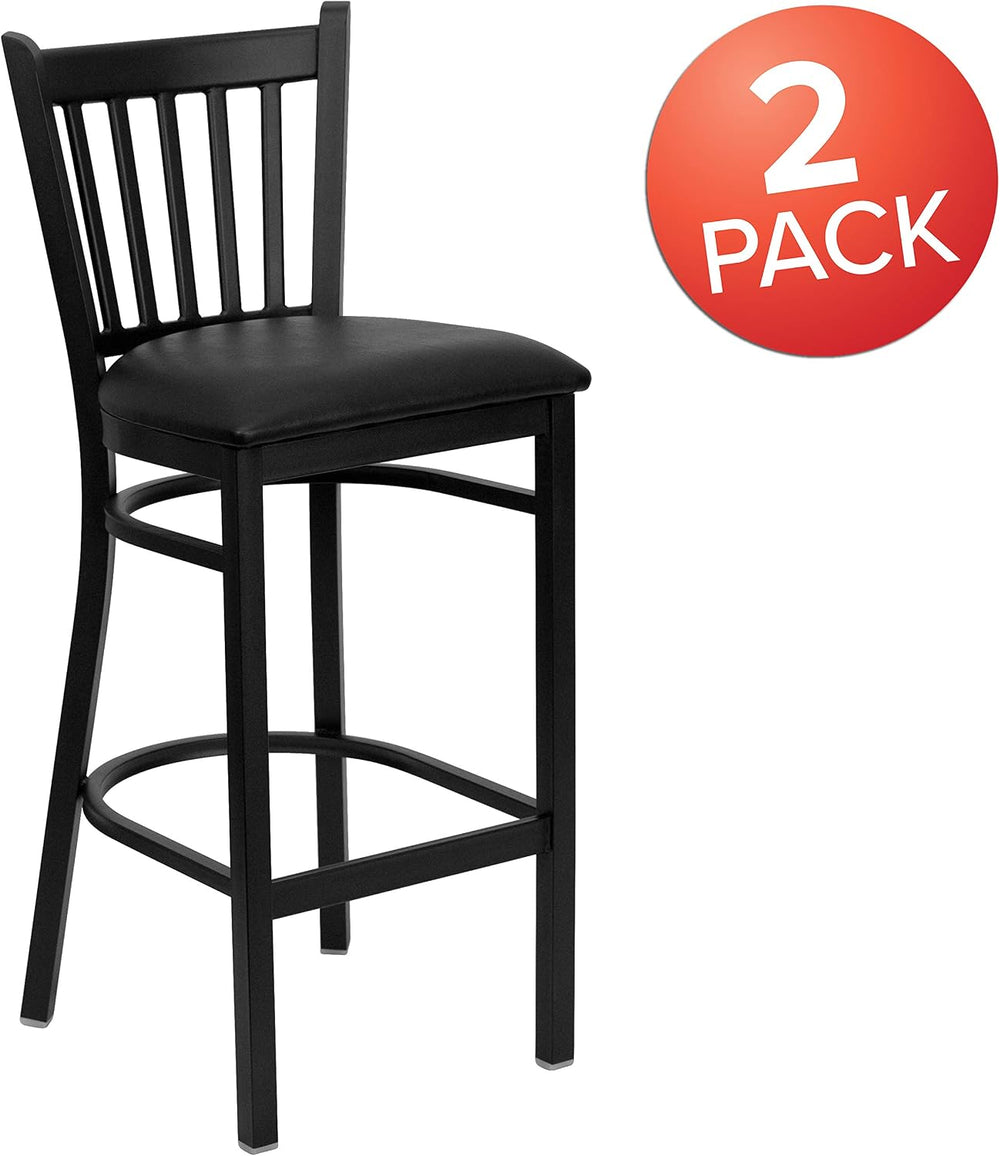 Flash Furniture Hercules Vertical Back Restaurant Barstool, Black, 2-Pack