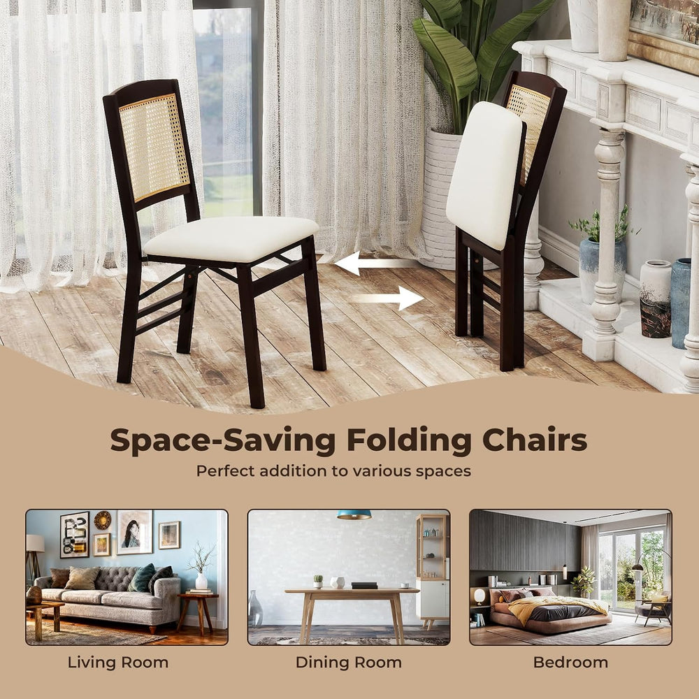 GOFLAME Folding Dining Chairs Set of 4, Linen Fabric Upholstered Kitchen Chai...